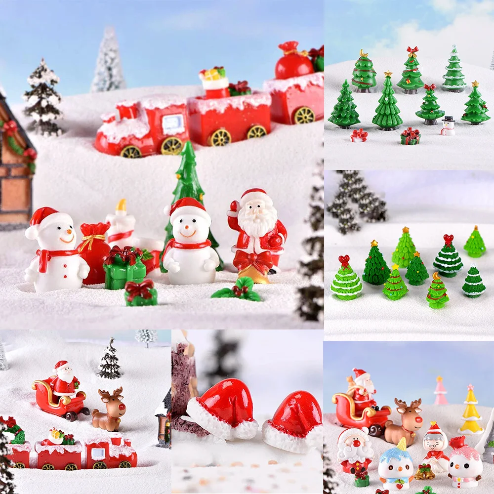 30PCS Resin Santa Claus Christmas Tree Snowman Miniature Figurine Cartoon Figures Home Cake Mini Garden Ornament Festival Gift