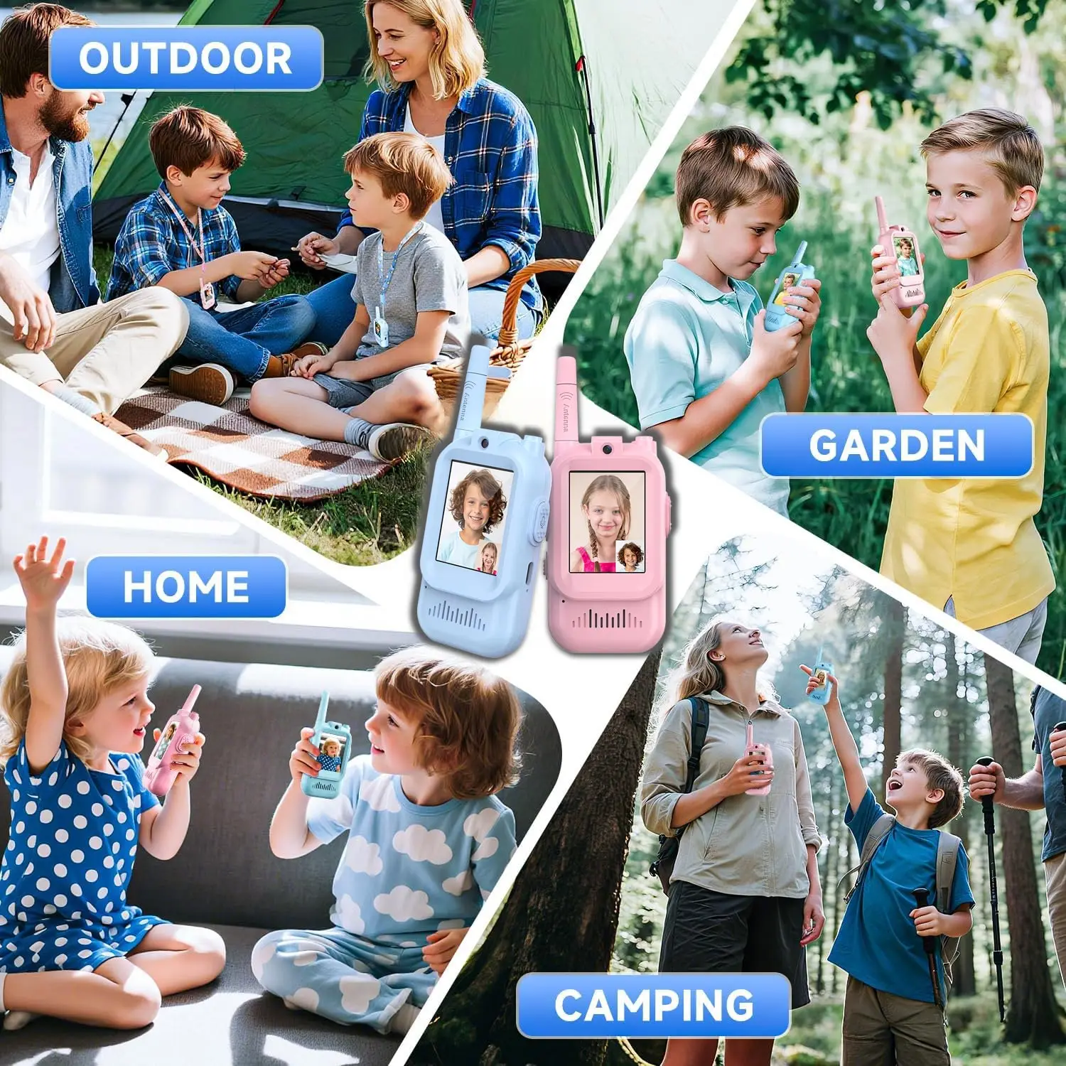 2PCS Kids Video Walkie Talkies Indoor and Outdoor High Definition Intercom Children's Toys Birthday Gifts Ages 3-12