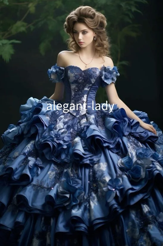 

Custom Vintage Ball Gowns Blue Victorian 18th Century Evening Gowns Corset Bodice Flounced Skirt Special Occasion Dresses