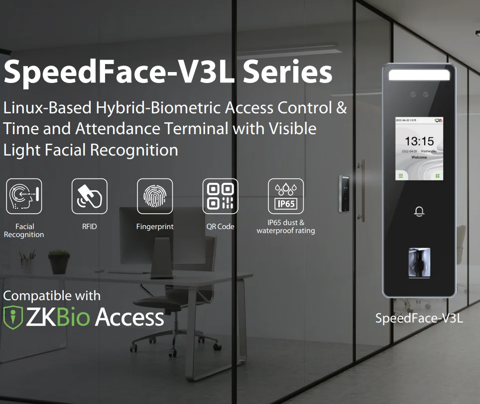 Speedface-V3L التحكم في الوصول للتعرف على الوجه IP65 التحكم في الوصول إلى الباب المقاوم للماء مع قارئ بصمات الأصابع