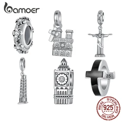 Bamoer 925 Sterling Silver Christ Redentor Pendant Big Ben Charm Notre Dame de Paris Leaning Tower of Pisa DIY For Women Jewelry