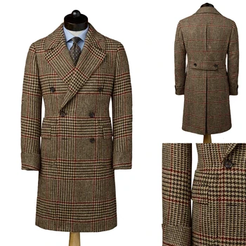 מעיל תעלה גברים סתיו וחורף חדש houndstooth מעיל צמר לגברים עסקים מזדמנים גברים בגדי גברים