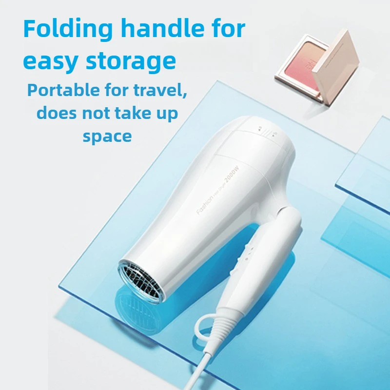 Corrugated Silk Hair Dryer Handle Foldable Hair Dryer 2000W High-power Household Hair Dryer Thermostatic Care 3 Levels