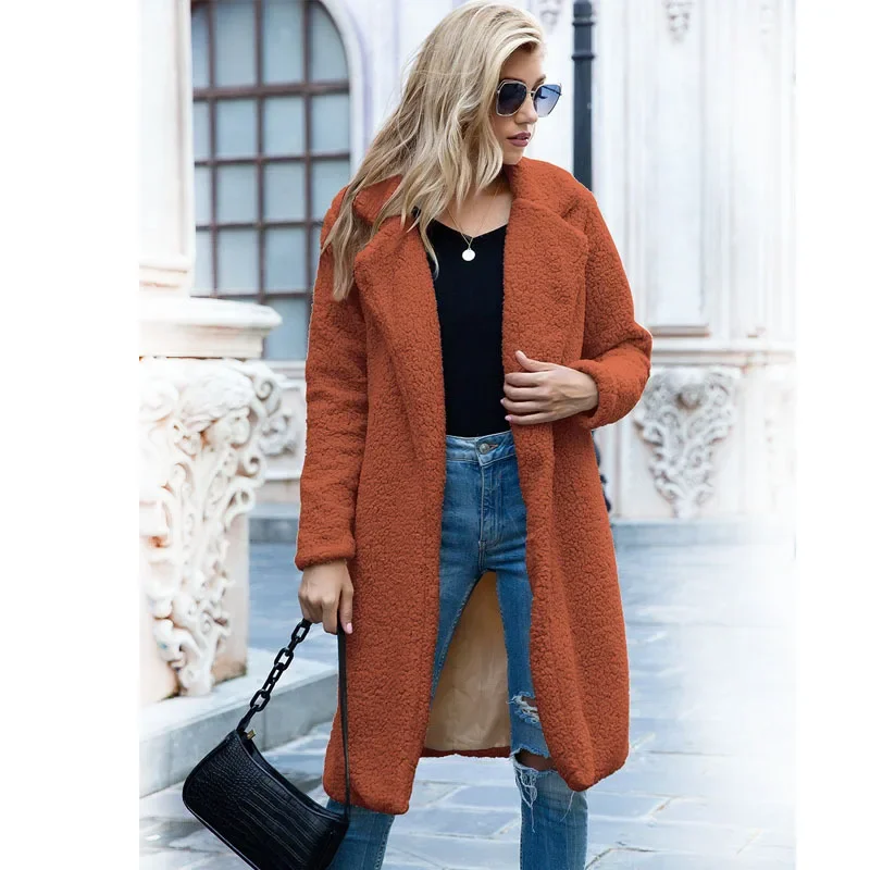 Autumn and Winter Women\'s Long Coat Lambswool Coat Cardigan Women Wool Coat Women Winter Jacket