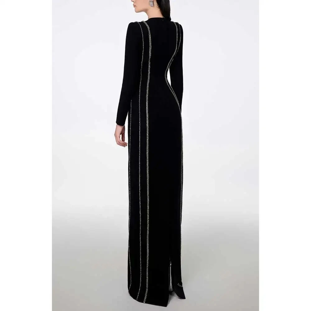 Romantic Elegant Black Mermaid O-Neck Party Dress High-end Formal Stage Long Sleeves Evening Gown Long Dress 2023 For Women