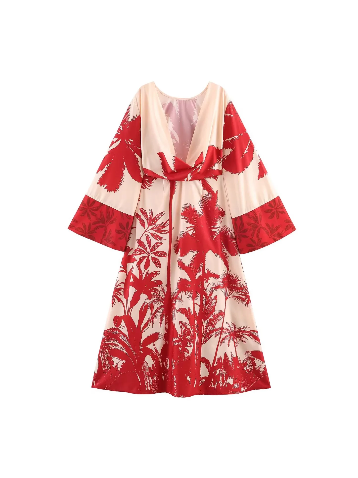 Withered Spring New Women's Fashion European And American Style Simple And Loose Printed Back Swing Neck Dress