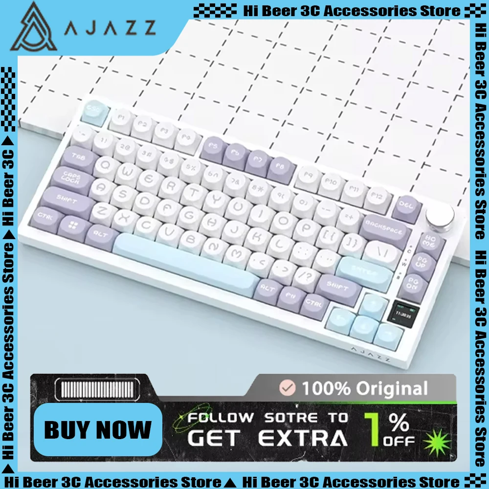 Ajazz Ak820pro Mechanical Keyboard 75% With Knob Tri Mode Smart Screen Bluetooth Wireless Keyboard Gaming Rgb Ak820 Pro Pc Gamer