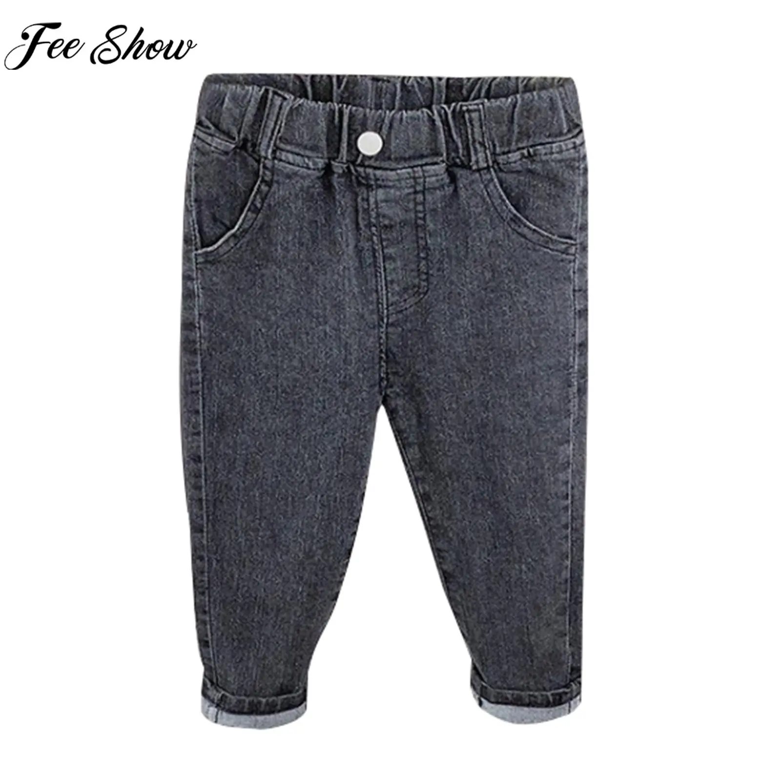 Toddler Kids Fashion Casual Preppy Style Jeans Korean Denim Pants Curly Hem Solid All-match Cotton Trouser Streetwear Loungwear