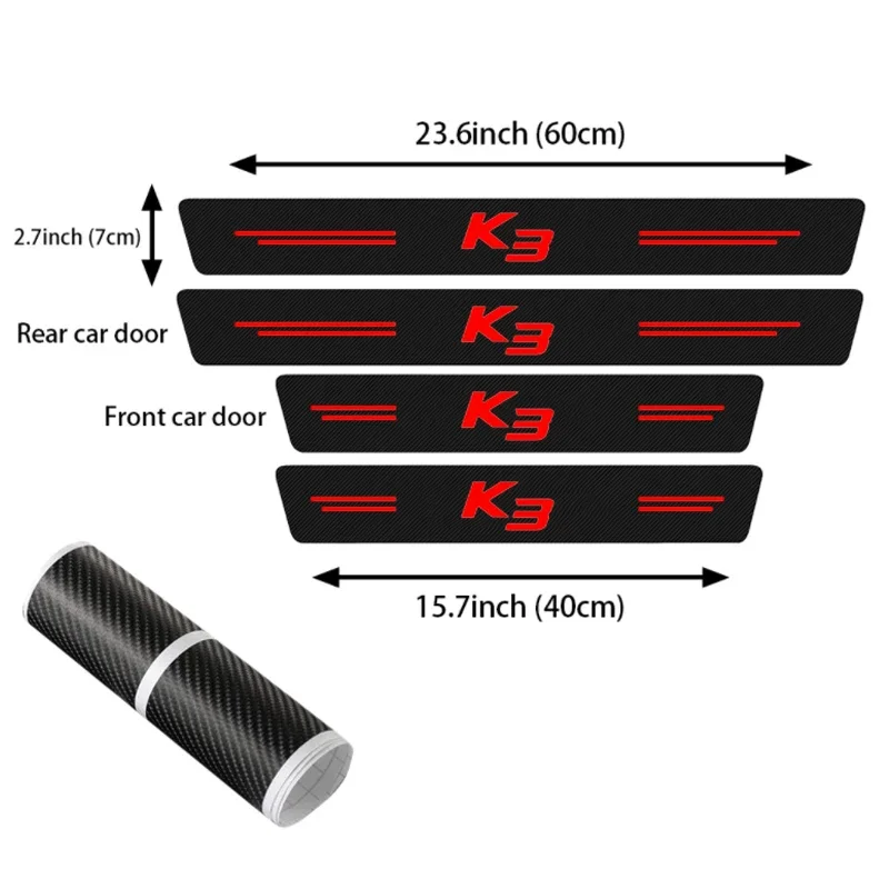 Carbon Fiber Anti Scratch Sticker Car Door Sill Protector Plate for K3 Logo Trunk Door Threshold Bumper Guard Strips Styling