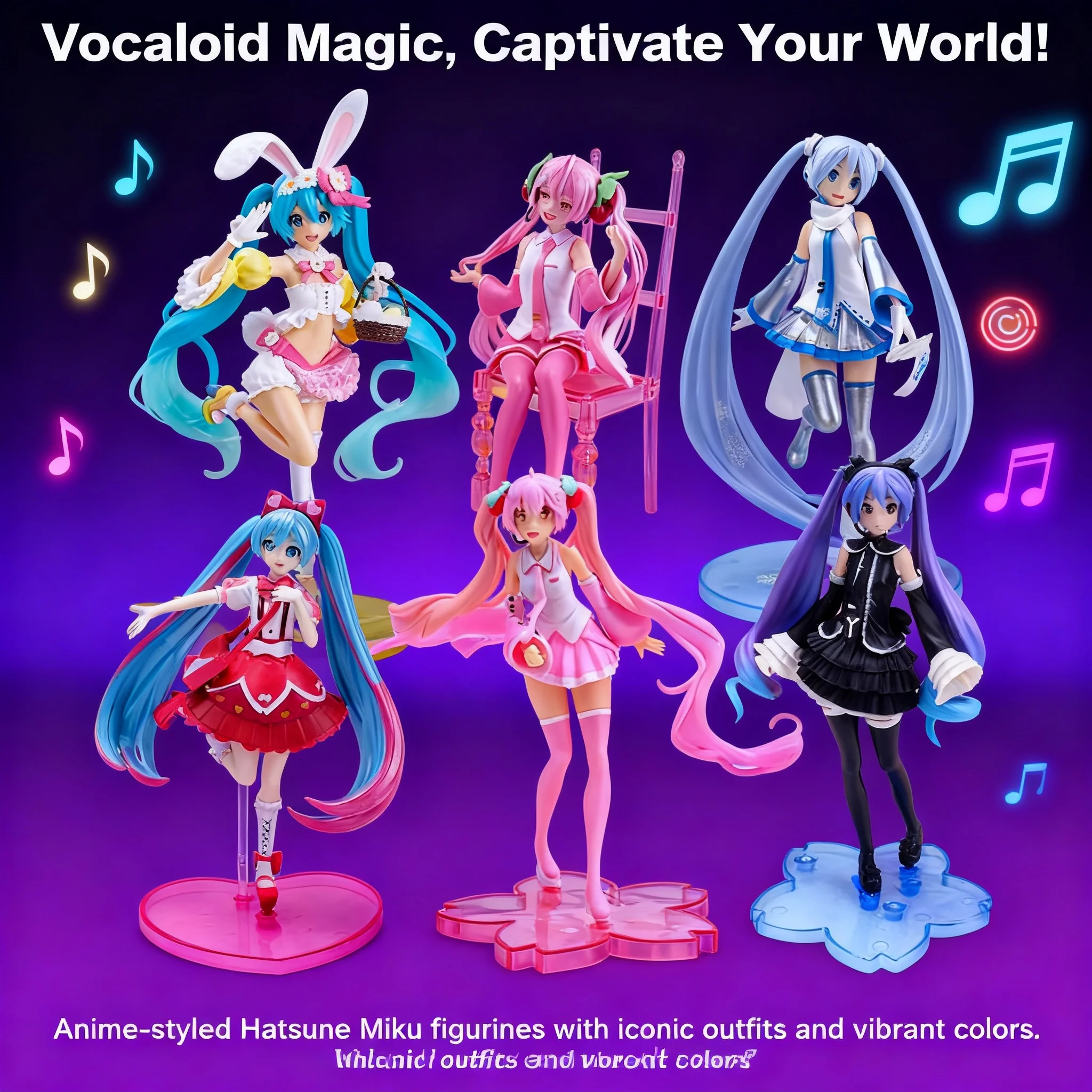 Figura de Anime de Miku Hatsune, Muñeca de Anime Princesa con Orejas de Conejo Sakura, Modelo Coleccionable, Estatua, Regalo de Cosplay para Fans, Mercancía Otaku