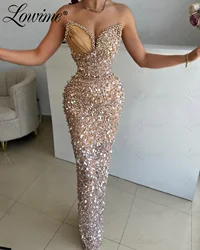 Deep Champagne Beaded Sweetheart Evening Dresses Women Arabic Pearl Mermaid Prom Dress Sequined Wedding Party Dress Customized