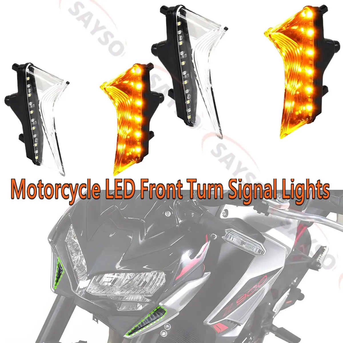 

LED Motocycle Turn Signal Lights for Kawasaki Z900 Z650 20-25, White & Amber Daytime Running Front Lights Headlight for Kawasaki