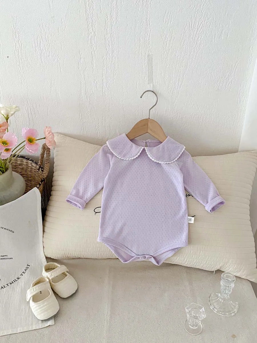 Spring and Autumn Newborn jumpsuit, Baby jumpsuit, Girls\' long sleeved lace collar jumpsuit, 0-2 years old