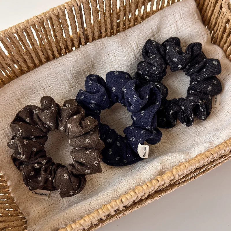 Hair Scrunchie Retro Ditsy Floral Cotton Linen Women Soft Lightweight Sweet Artistic Mori Hair Tie Medium Multicolor Daily
