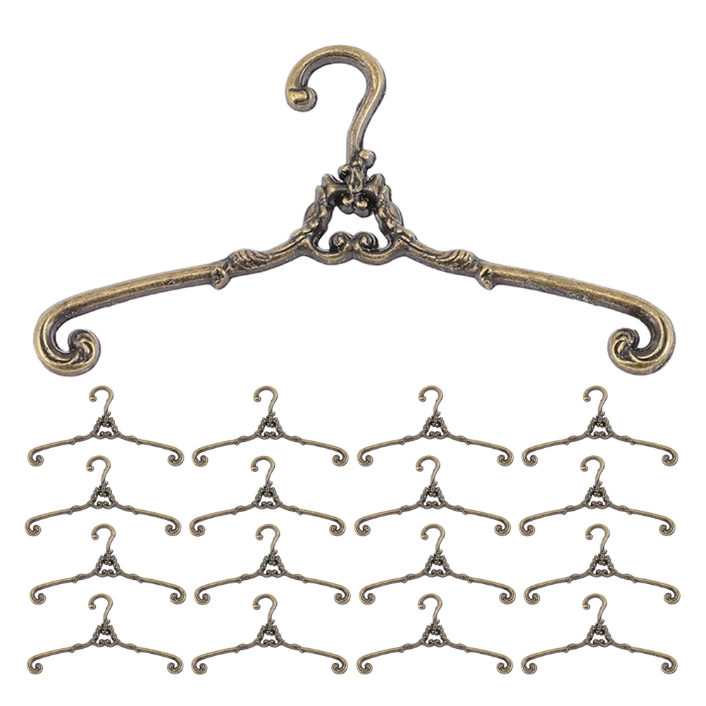 

30 Pcs Hangers Mini Wardrobe Accessories Dollhouse Clothing Rack Alloy Decorations Golden Display