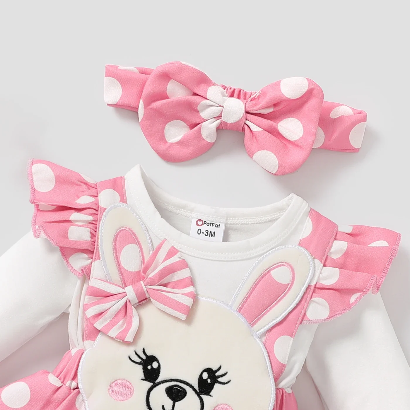 PatPat Baby Girl Rabbit Pattern Ruffle Long Sleeve Romper  rabbit Casual/Outdoor Suitable for Autumn Season Comfortabl