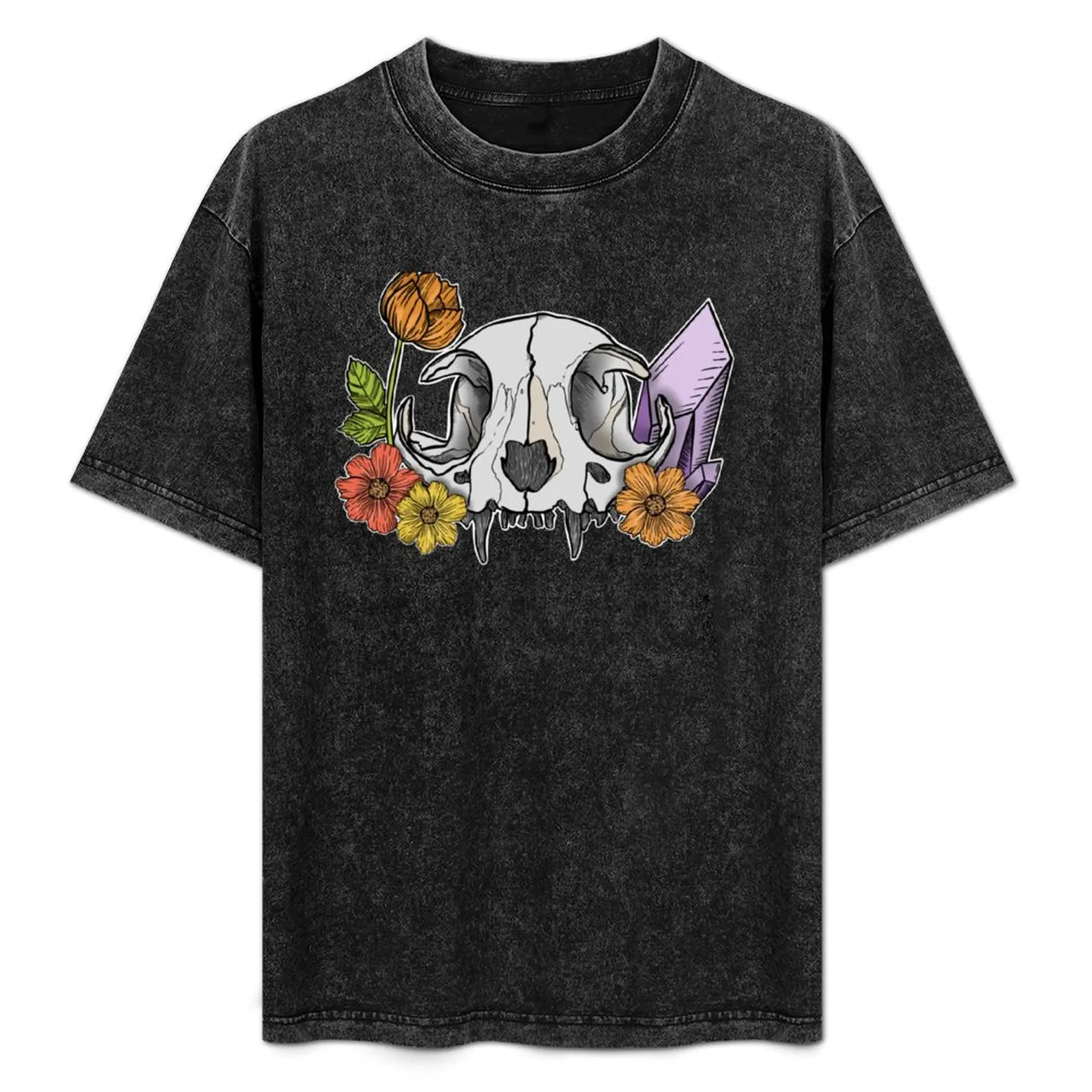 

Floral Cat Skull T-Shirt Plus Size Lightweight Tee Shirt
