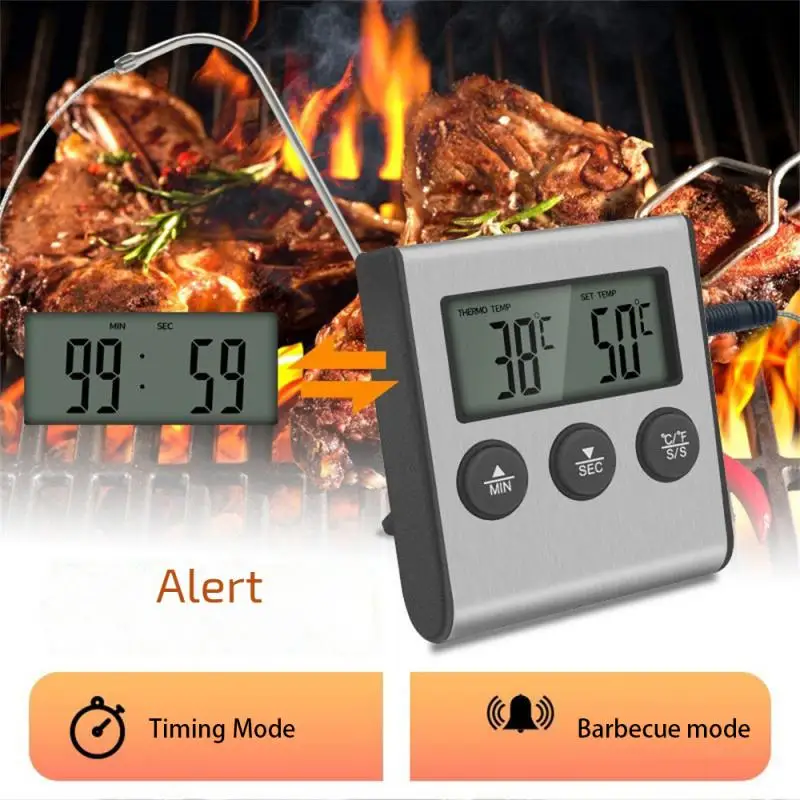 Kitchen Digital Cooking Thermometer Meat Food Temperature For Oven BBQ Grill Timer Function with Probe Heat Meter for Cooking