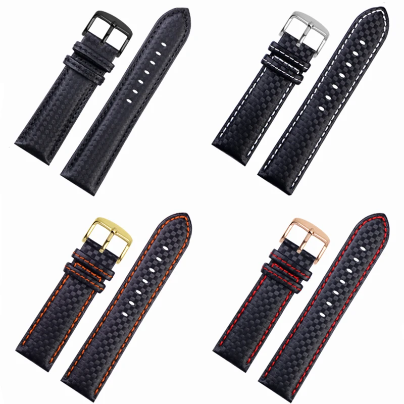 Carbon Fiber Pattern cowhide Watch Strap Men\'s Accessories 18mm 20mm 21mm 22mm 23mm 24mm Black  Red Watchband Bracelet wristband