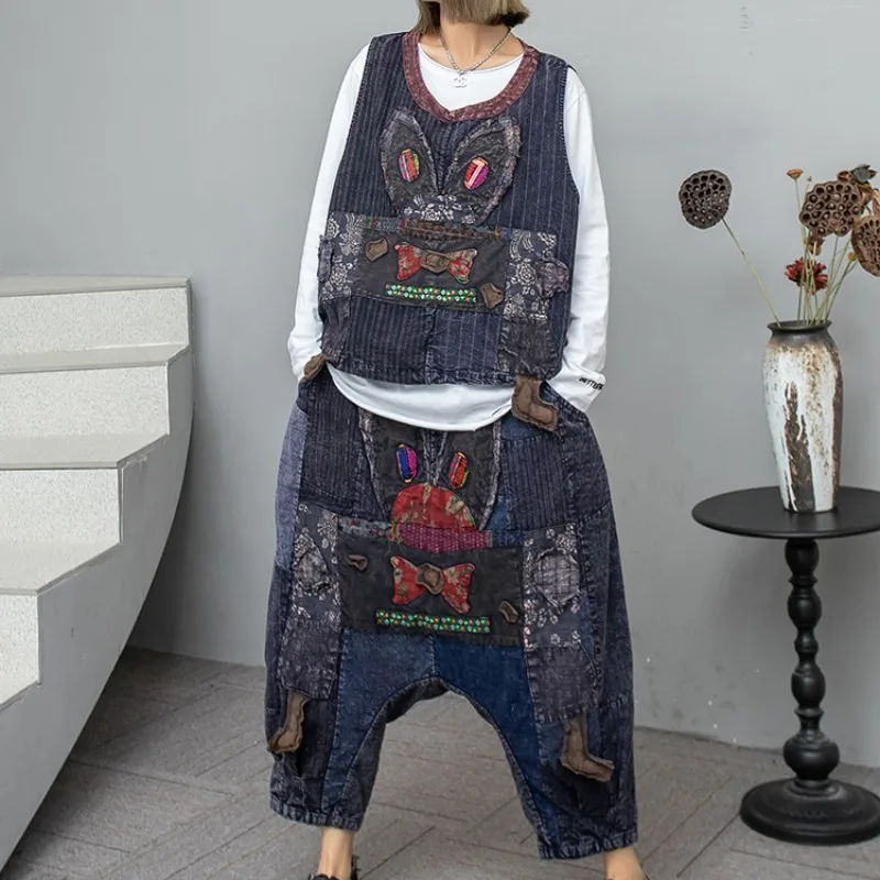 

2024 Summer New Splicing Age Reducing Loose Fashion Pant Set Women Hand Embroidered Vest + Pants LX696