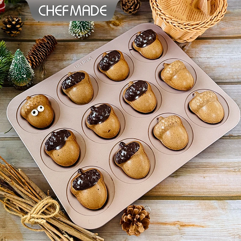 12 Grid Acorn Mold Non-stick Baking Tray Mini Cake Muffin Pastry Bakeware Household Oven Tool