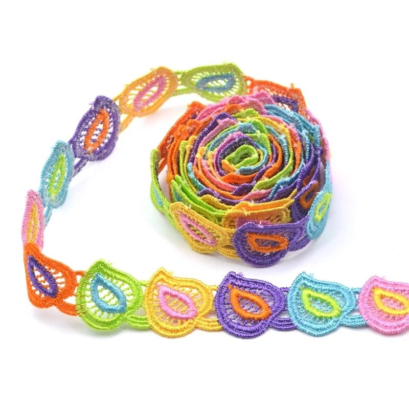 R1WE 15 ياردة 2.5 سنتيمتر العرض الملونة القلب ورقة الدانتيل تقليم DIY الحياكة المطرزة خليط الشريط زين لوازم الخياطة