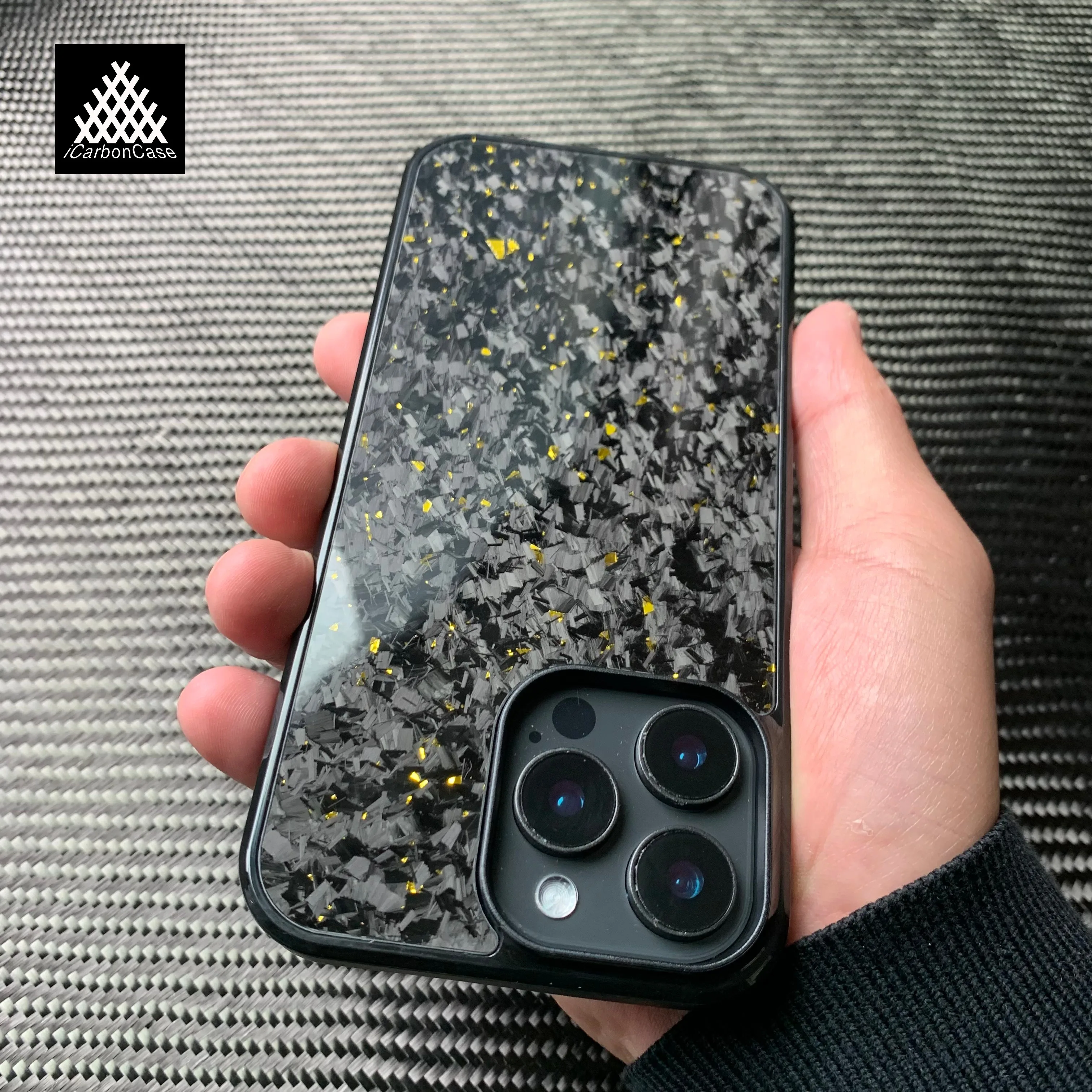 

Magnetic Gold Forged Carbon Fiber Phone Case for iPhone 16 15 14 13 12 11 Pro Max 16+ 15+ 14+ 7 8 SE 2 16e with Magsafe Charging