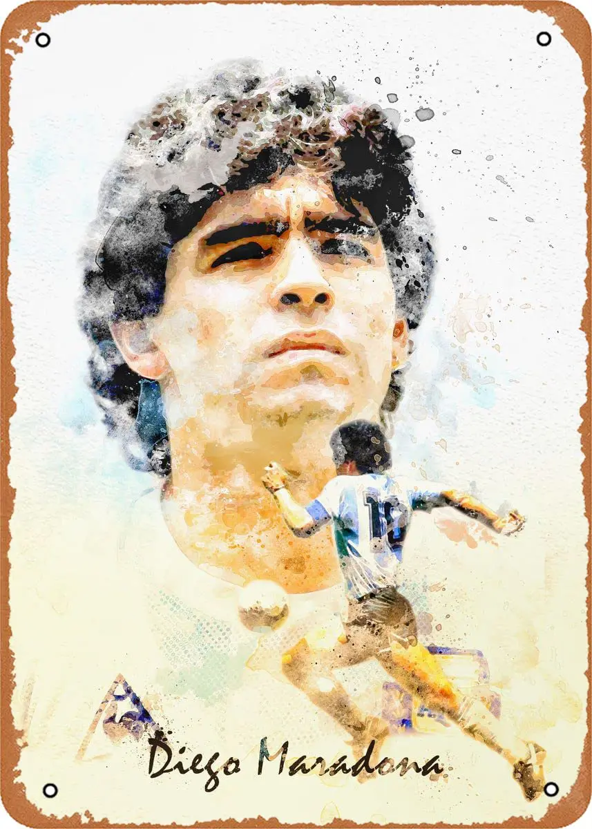 Ysirseu Maradona Watercolor Metal Tin Sign 8 x 12 in Sports Vintage Poster Man Cave Decorative 8inchx12inch