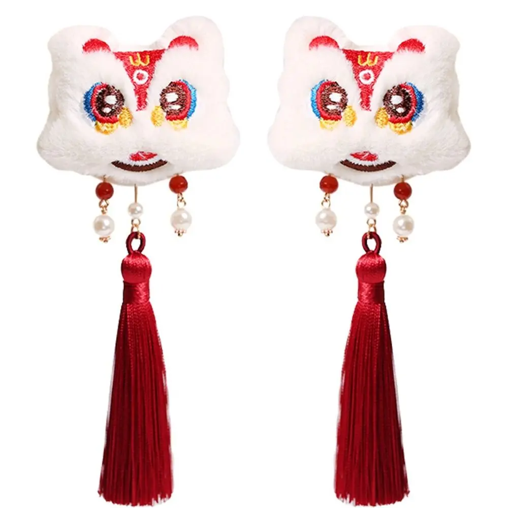 Lion Dance Children Red Hairpin Cloth Tassel Chinese New Year Headwear Girl Hair Accessories Ancient Headwear