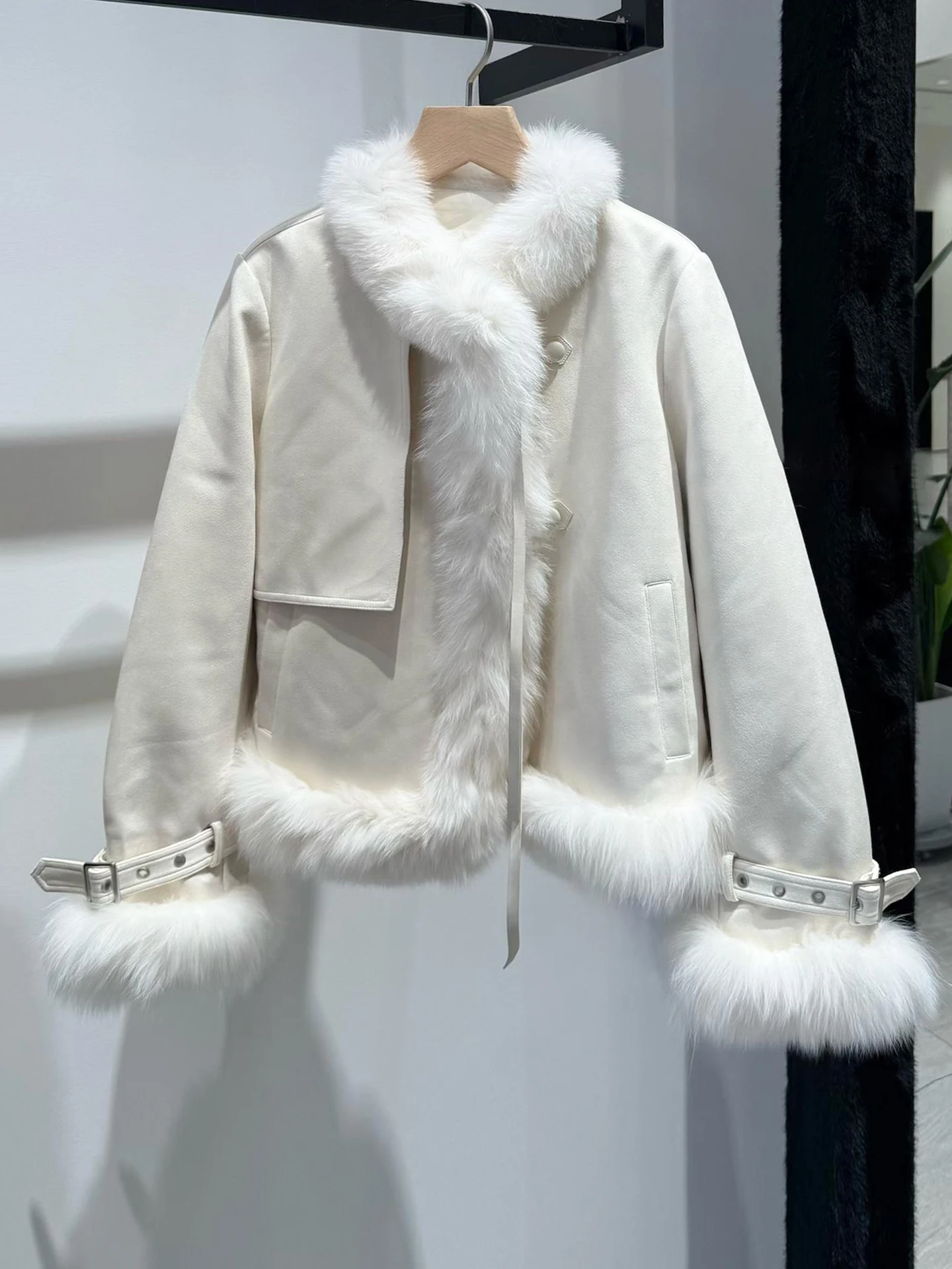 Thiened Suede Fur Collar down Jaet Outerwear for Women High End Autumn Winter Faion Commute Sle Loose Fit Long Sve