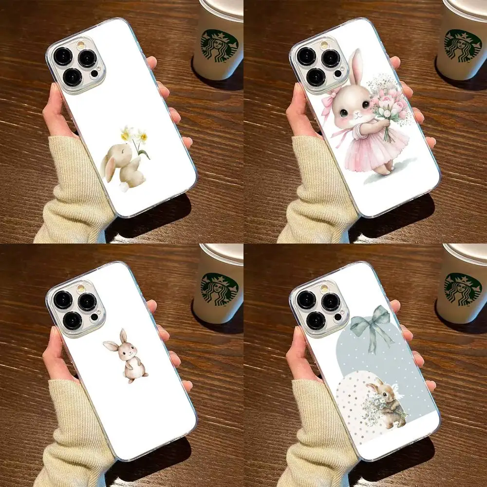 

Fuzzy Bunny Ears Watercolor Pastel Phone Case For iPhone17,16,15,14,13,12,11 Plus,Pro Max Soft Transparent Cover