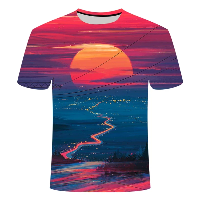 New Summer Sunset Landscape Pattern 3d Printing Fashion Men's Women's Children's T-shirts Natural Breathable Lightweight Sports