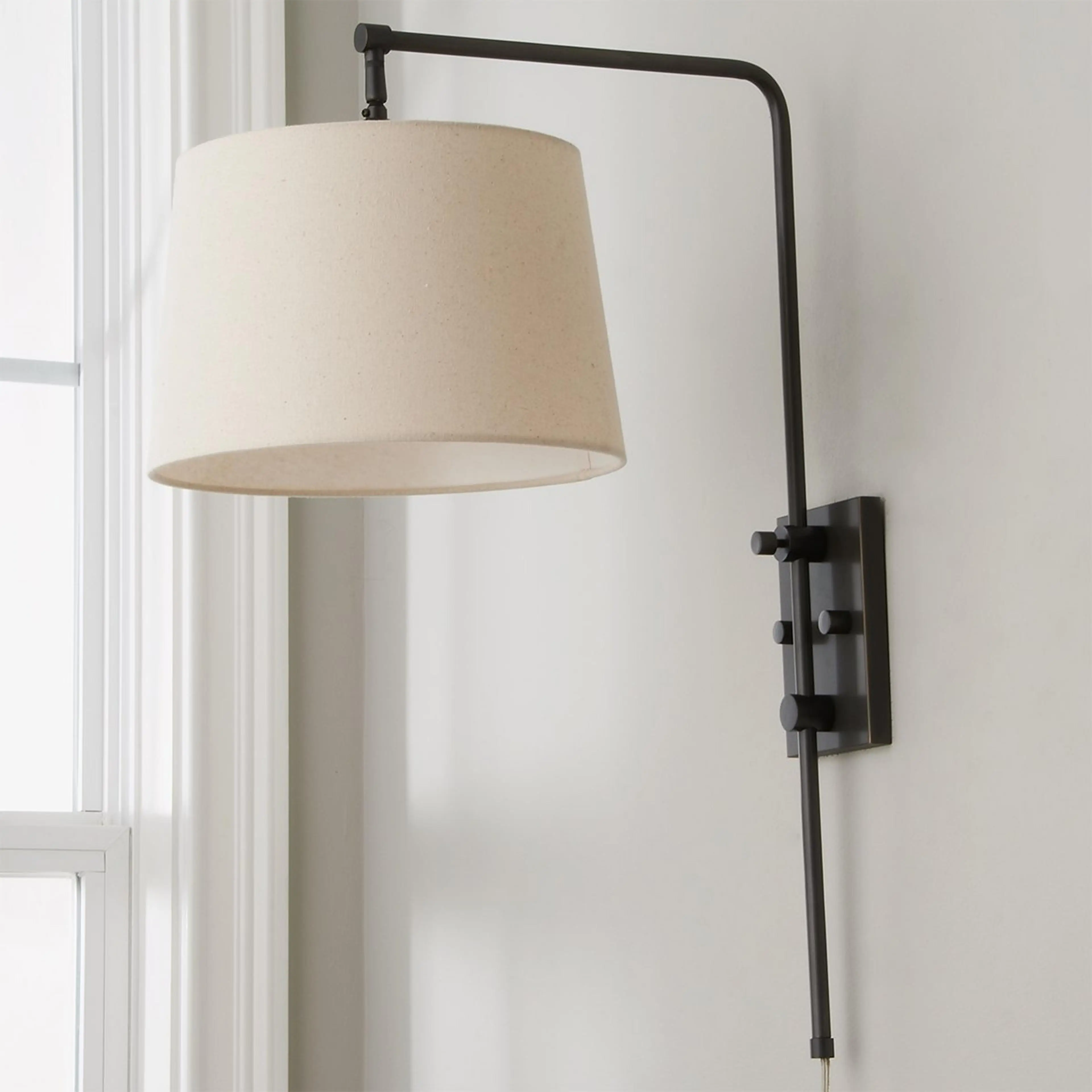 Modern Brass Wall Sconce Swing Arm Bedside Reading Lamp Nordic Linen Shade Designer Hotel Projects Swing Arm Sconce Fixture