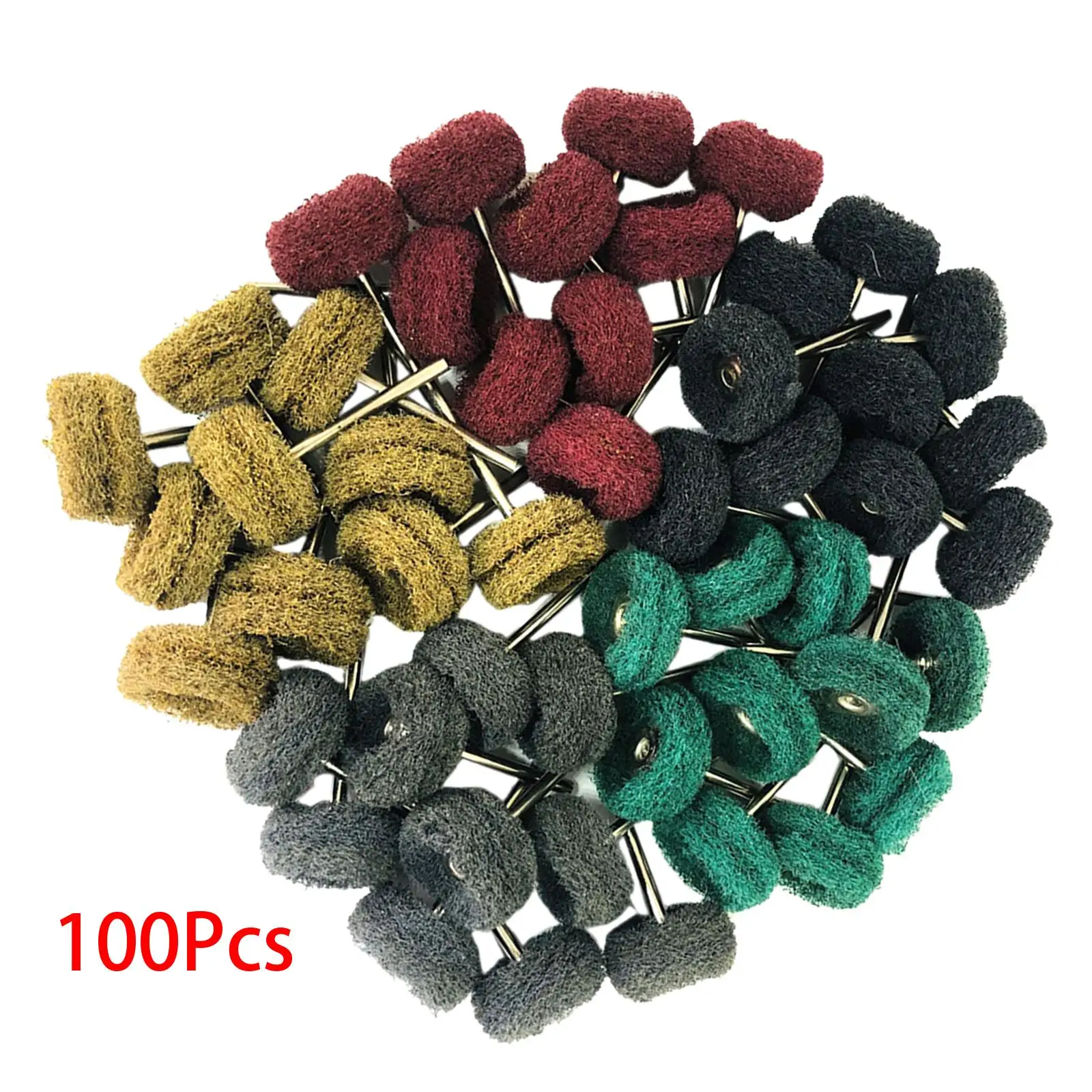 100Pcs Abrasive Buffing Wheel Grinding Sanding Head 25mm Fiber Abrasive Brush Buffing Polishing Wheel Set for Rotary Tool