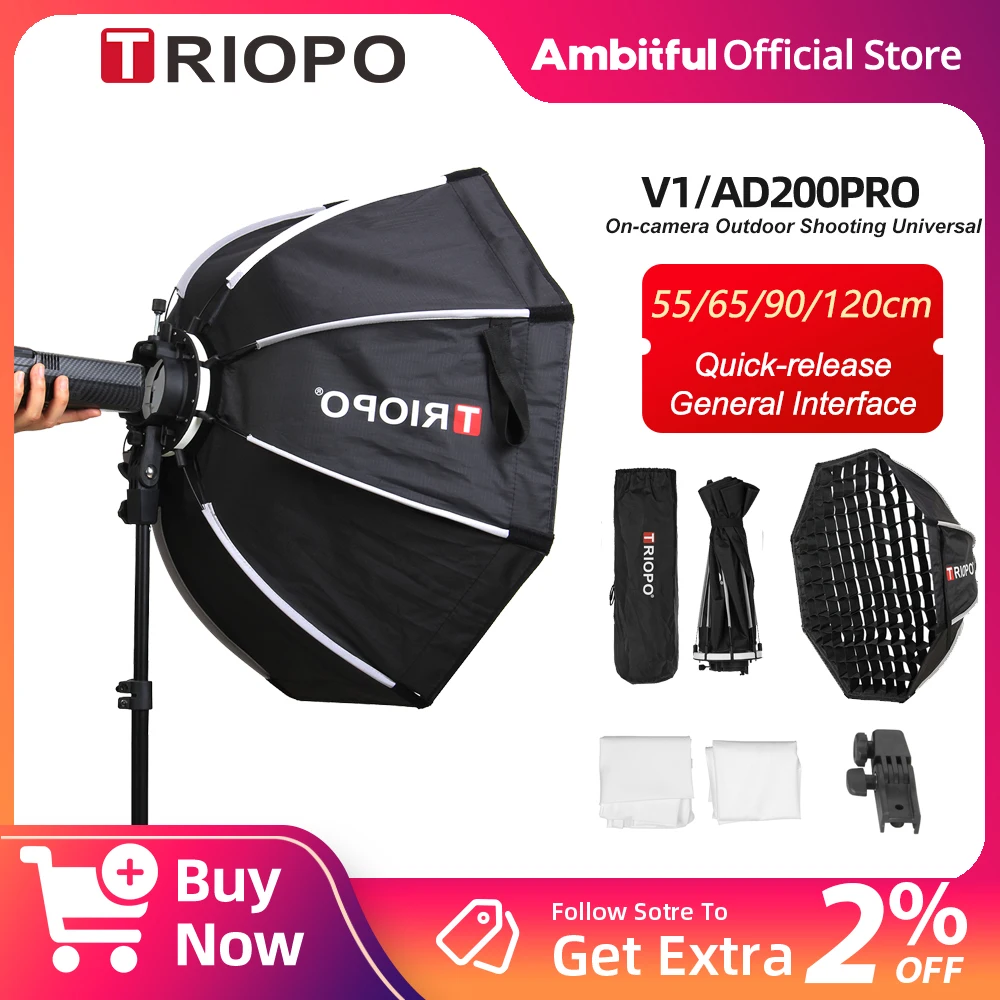 

TRIOPO KX Softbox 55cm 65cm Quick Releaes Folding On-camera Flashlight Softbox For GODOX Speedlite V1 AD200Pro General Interface