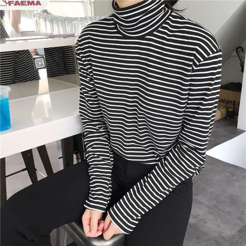 Ladies T-shirts Striped Slim Full Sleeves Tees For Womens Fashion Casual Basic Chiffon Tops