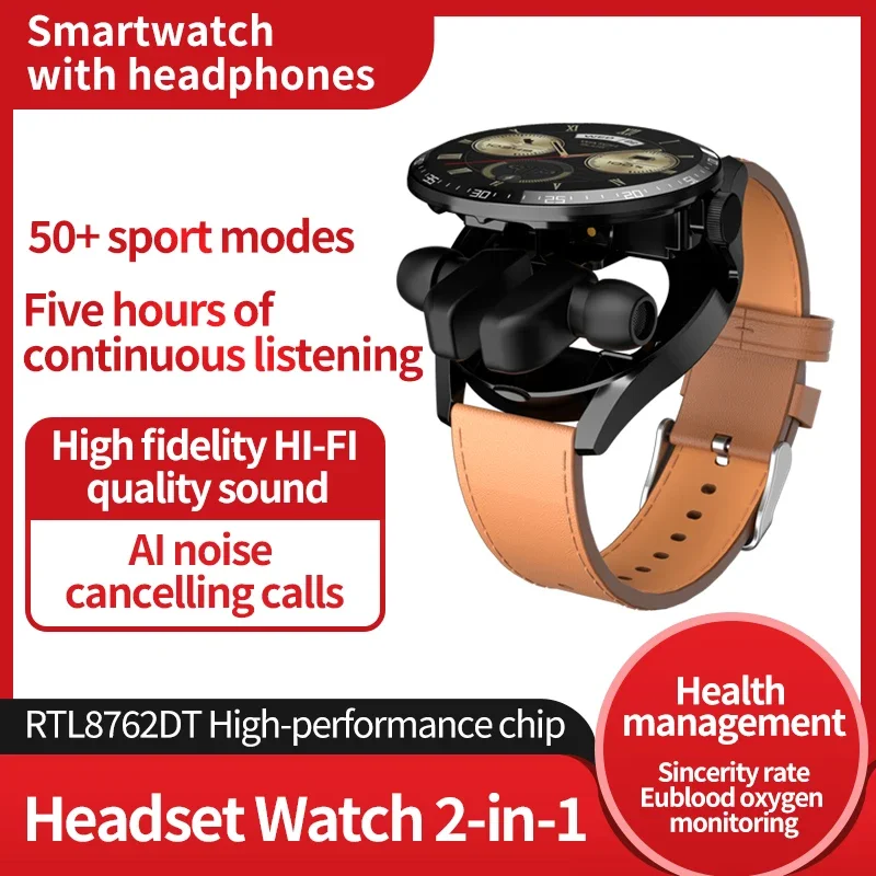 2025 TWS GT5 Buds Bluetooth Headset 2-in-1 Men Smart Watch Touch IC Screen Health Detection Step Meter Sports Smartwatch Fashion
