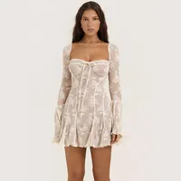 Women Lace Dress Elegant Slim Fashion Long Flared Sleeves Bandage Hotsweet New Summer Chest Wrap A-line Mini Clothing