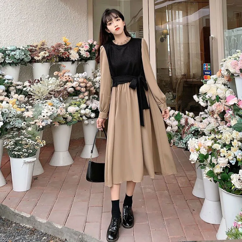 

Women's Autumn Casual Simplicity O-neck Long Sleeve Elegant Dress Women Clothes Fashion Office Lady Temperament Long Dress