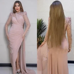 Customized Jersey Applique Pleat Prom A-line High Collar Bespoke Occasion Gown Long Dresses