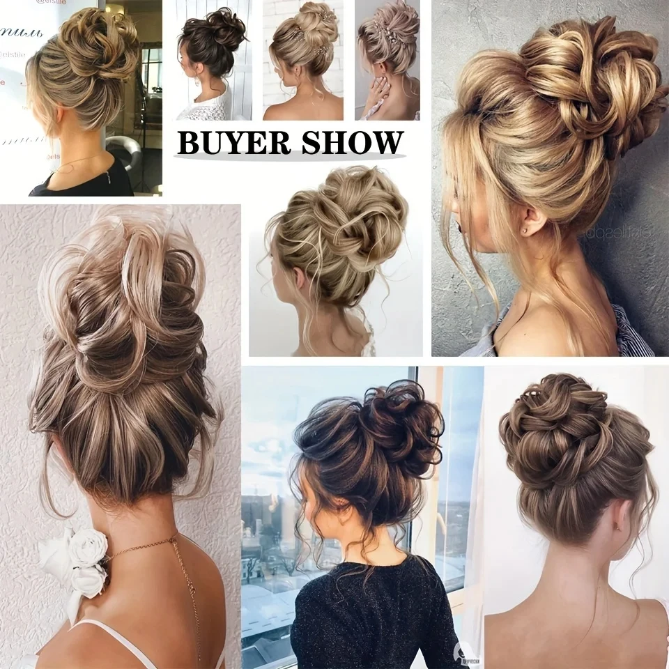 OLA Synthetic Chignon Messy Bun Claw Clip in Hair Piece Wavy Curly Hair Bun Ponytail Extensions Scrunchie Hairpieces for Women