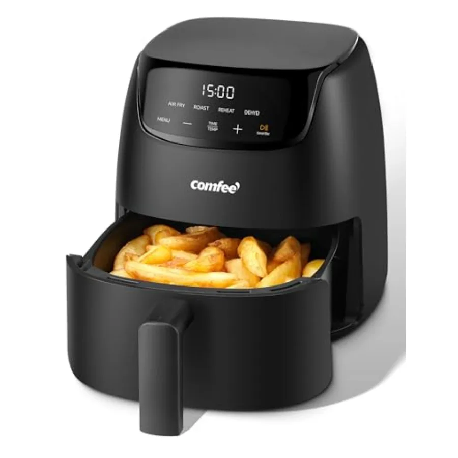 

Компактная цифровая аэрофритюрница на 2,2 литра с сенсорным экраном, циркуляцией горячего воздуха 360 градусов, керамической корзиной, 4 предустановленными программами приготовления, серебристая