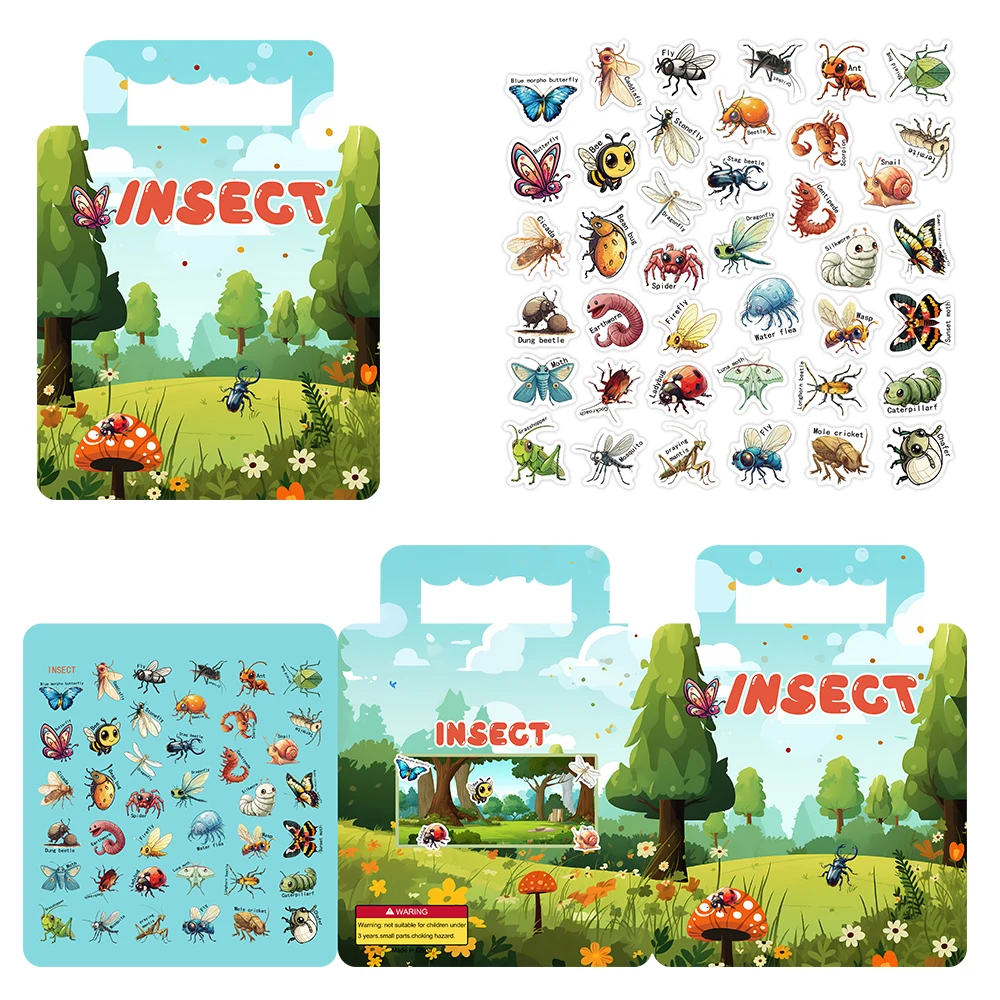 Jelly Insect Early Education Sticker Books Set Including 40 Patterns for Kids Scrapbook Gifts Cultivating Concentration