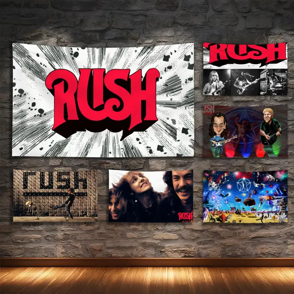 

R-RUSHs Rock Band LOGO Tapestry Custom Living Bedroom Party Dormitory Interior Wall Bohemian Decoration Attached Clip