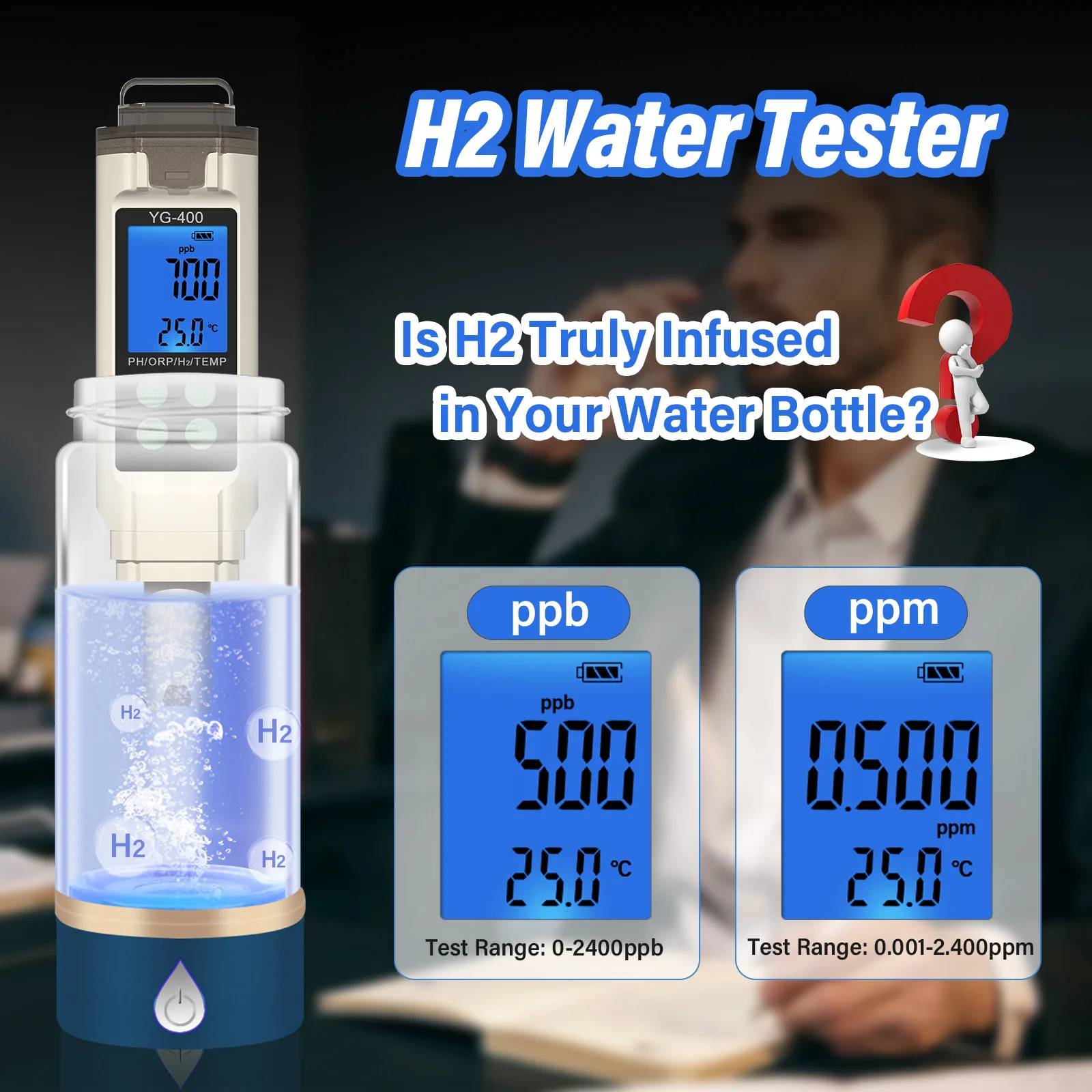Yieryi 4 in 1 Misuratore digitale PH ORP Temp H2 ppm ppb Tester per acqua idrogeno disciolto per acquario Acqua potabile Piscina idroponica