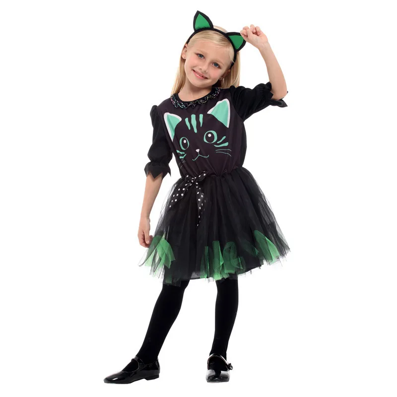 Costume da spettacolo per bambini di Halloween carnevale gatto nero personaggio Performance vestiti giocosi ragazze e ragazze