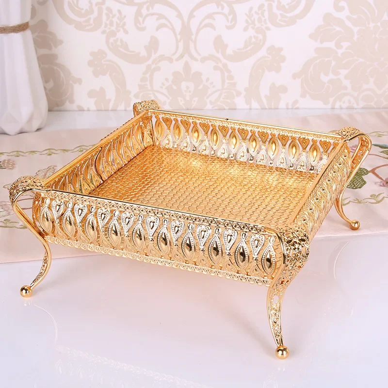 

Candy Wedding Party Jewelry Display Home Golden Plate Metal Nuts Dessert Fruit Decorative Table Storage Tray Dining Room Cake