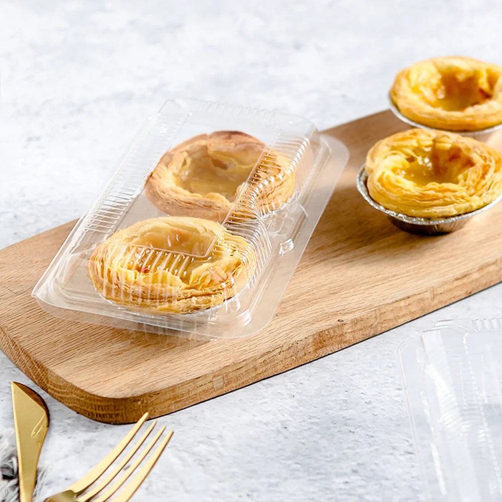 100 Pcs 2-grids Disposable Food Package Boxes Transparent Baking Packaging Boxes Egg Tart Trays for Home Restaurant