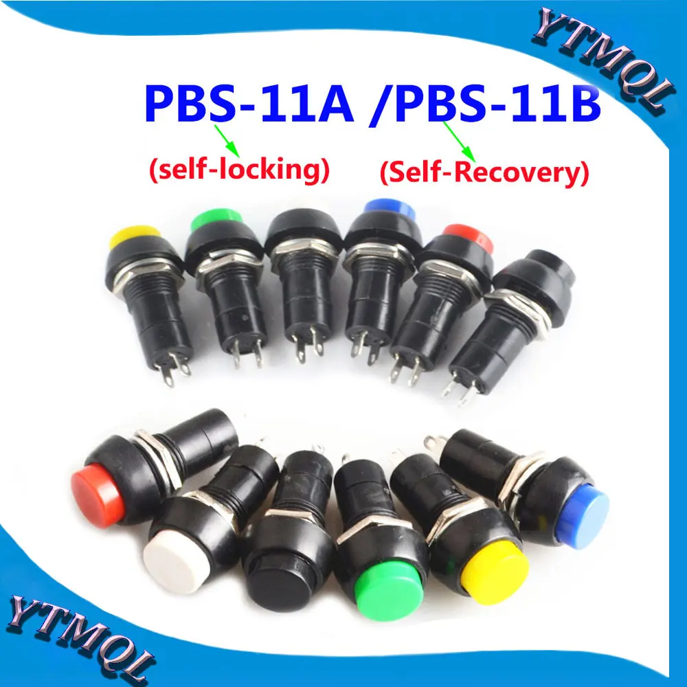 

100Pcs PBS-11A PBS-11B 12Mm Self-Locking Pemulihan Diri Plastik Push Button Momentary Switch 3A 250V AC 2PIN 6 Warna