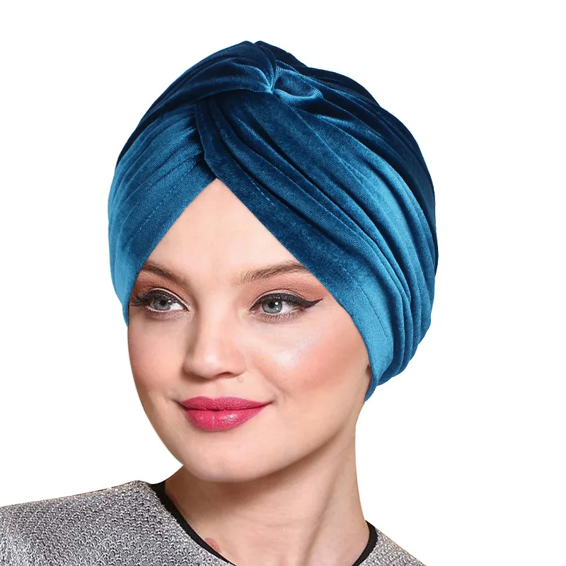 Women Velvet Bandana Hat Cross Turban Inner Hijab Caps Headband Autumn Winter Warm Headwear Casual Streetwear Muslim Indian Hats